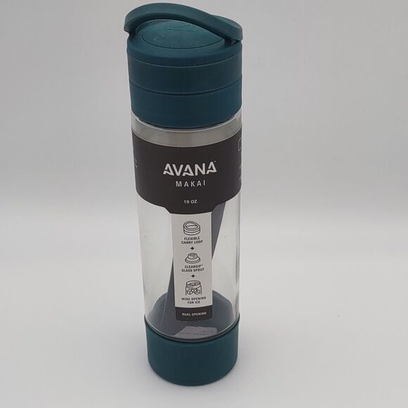 NEW Avana Makai 19 oz Deep See Green Glass Water Bottle ~ Dual Opening - Picture 1 of 7